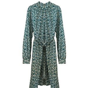 Like New Ruched Mock Neck White Floral Print Teal Midi Dress